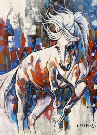 Momin Khan, 36 x 48 Inch, Acrylic on Canvas, Horse Painting, AC-MK-125